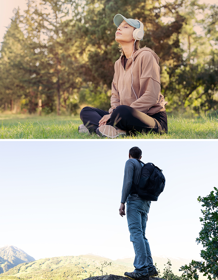 Meditating and being in nature can counteract mental exhaustion.